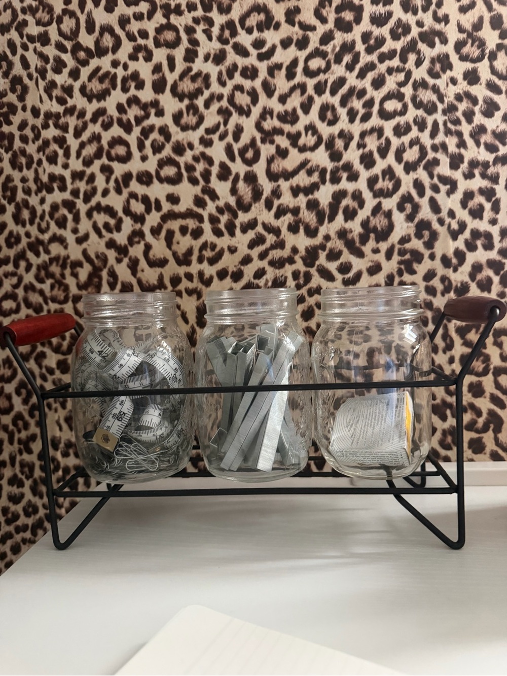 Clear Glass Jar Desk Organizer Set with Black Metal Stand